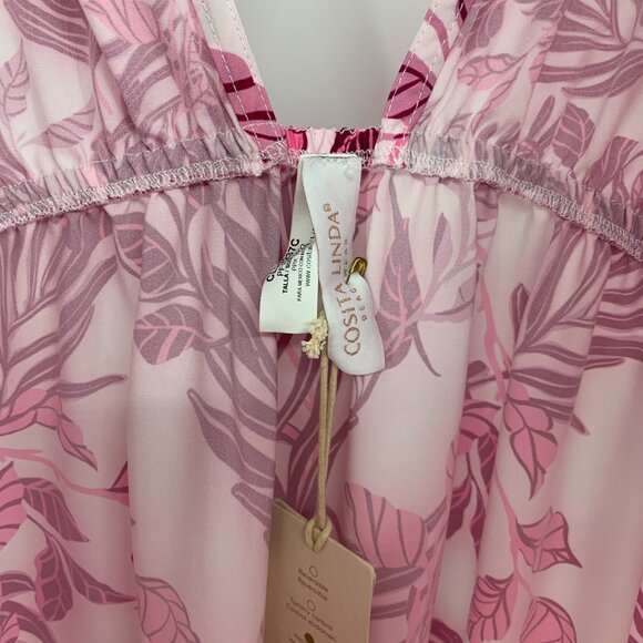 Cosita Linda Dress Pink Maxi Swim Coverup Floral Print VNeck Tassel - Picture 6 of 16